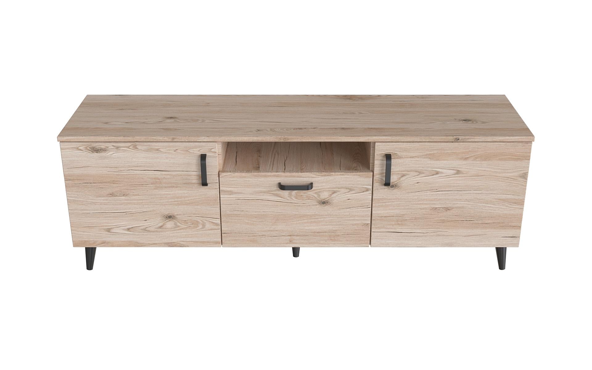 Тумба Ferrum-decor Лестер на конусных ножках металл/ДСП 16 мм 48x139x38 см Черный/Дуб Сан-Марино (FRD-106806)