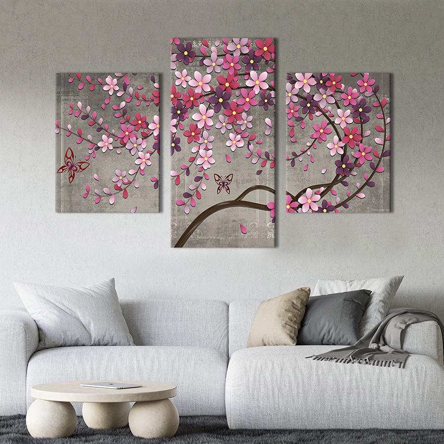 Модульная картина на холсте Триптих Сакура и бабочки 66x40 см (265-32)