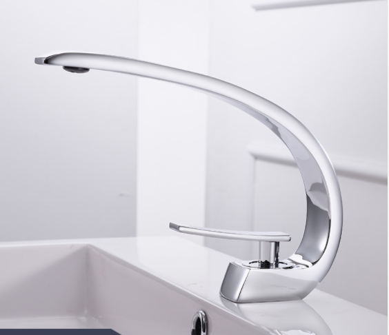 Смеситель для раковины однорычажный изогнутый кран горизонтальный WanFan хромированный