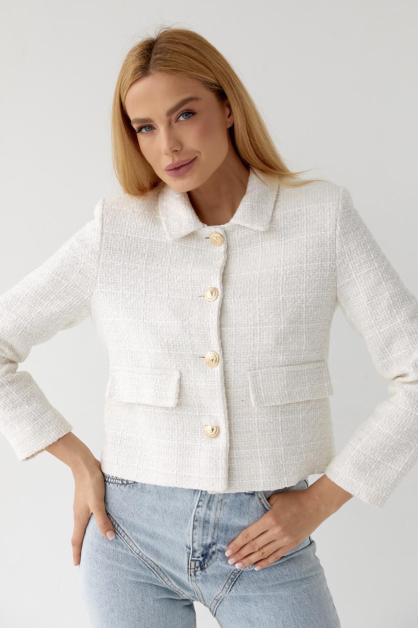 Жакет с золотистыми пуговицами S Молочный (10905652) - фото 4