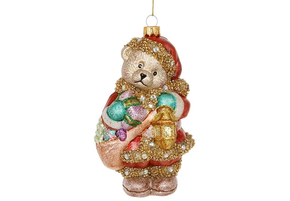 Игрушка на елку стеклянная BonaDi Мишка с подарками 14,5 см (NY29-529)