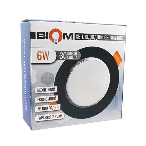 Светильник светодиодный BIOM Downlight DF-6B 6 Вт круглый 5000К Черный (15187-1) - фото 3