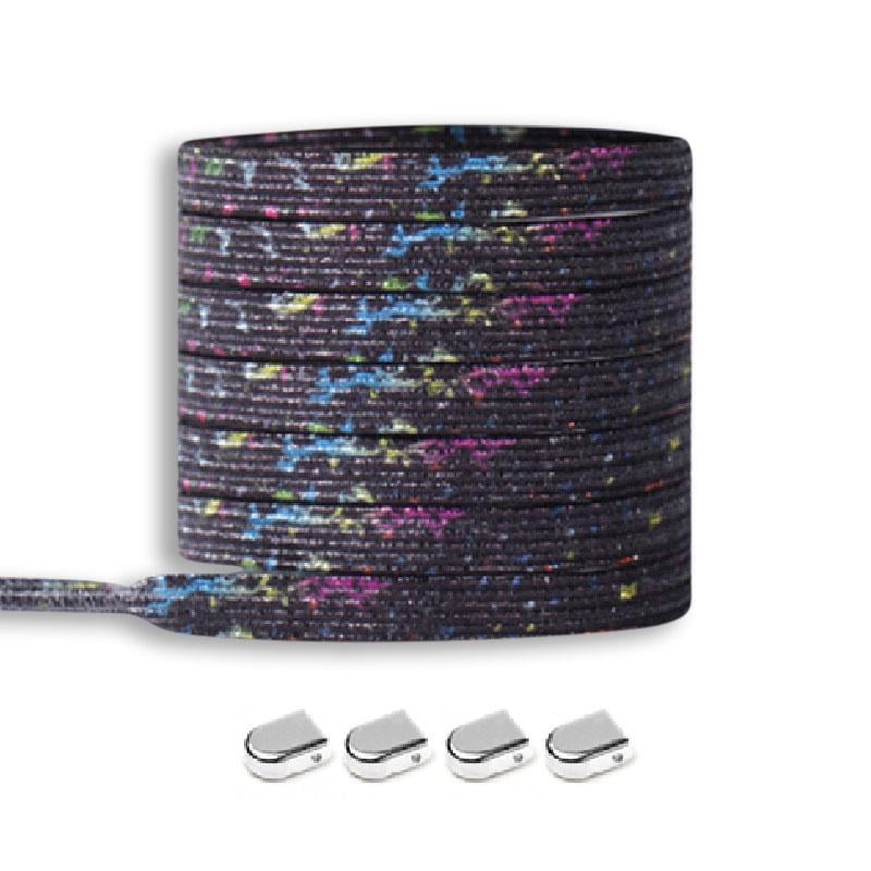 Шнурки-резинки эластичные с фиксатором-зажимом Блестящий черный с цветными точками (S-07 E_3 №114)