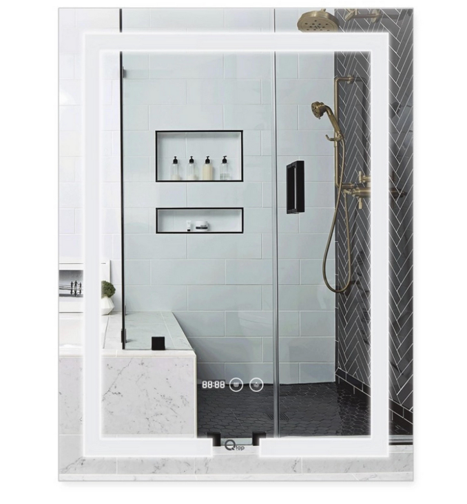 Зеркало Qtap Mideya DC-F936 QT2078F936W с LED-подсветкой Touch с антизапотеванием/часами/диммером 500х800 мм