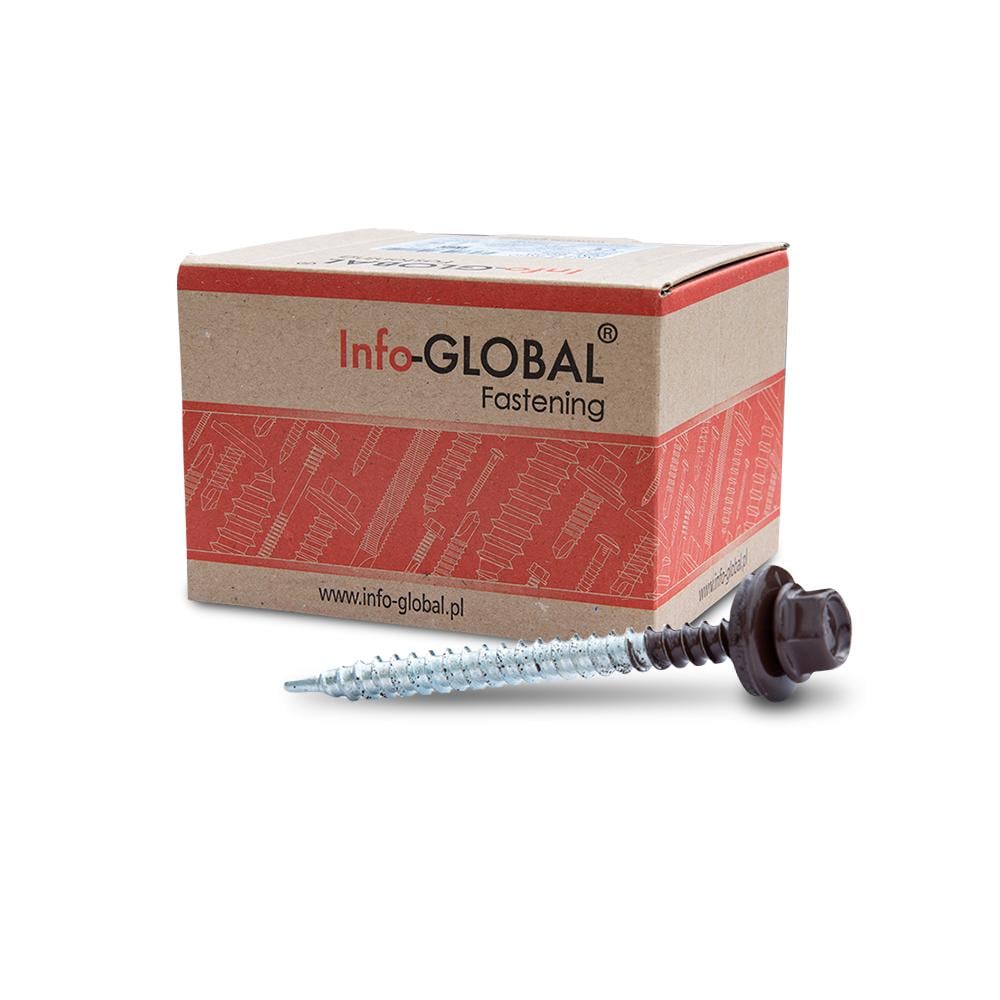 Саморез кровельный INFO-GLOBAL 4,80х70 мм по дереву с резиновой шайбой EPDM RAL 8017 Коричневый (29506266) - фото 2 Саморез кровельный INFO-GLOBAL 4,80х70 мм по дереву с резиновой шайбой EPDM RAL 8017 Коричневый (29506266) - фото 2