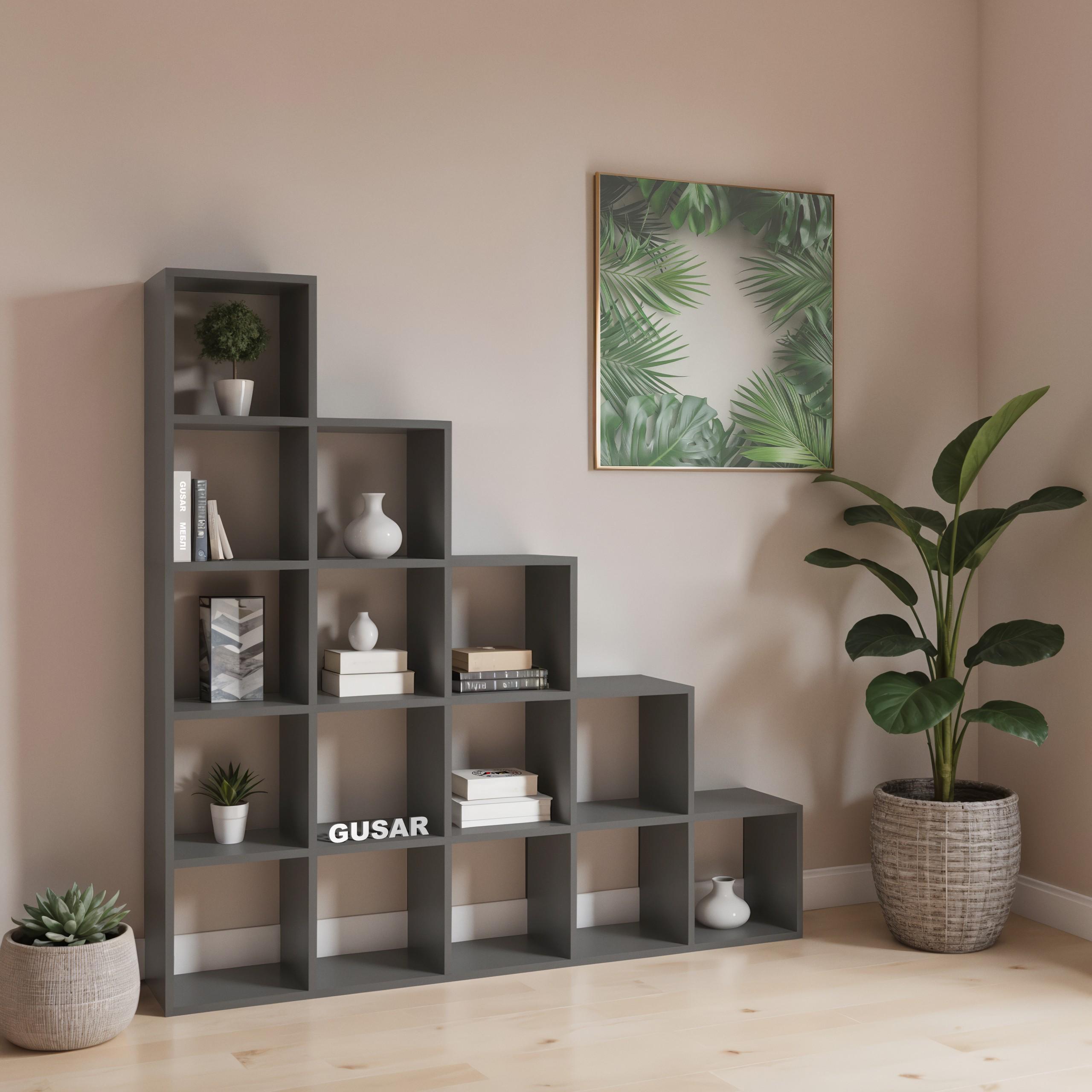 Стеллаж для книг и декора на 15 ячеек ST-17 1776х300х1776 мм Антрацит - фото 1