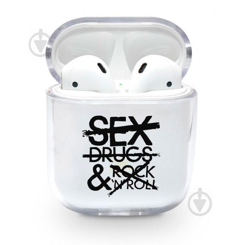 Прозрачный силиконовый чехол Apple AirPods с рисунком - No Sex, Drugs, Rock'n'Roll (KAP1217)