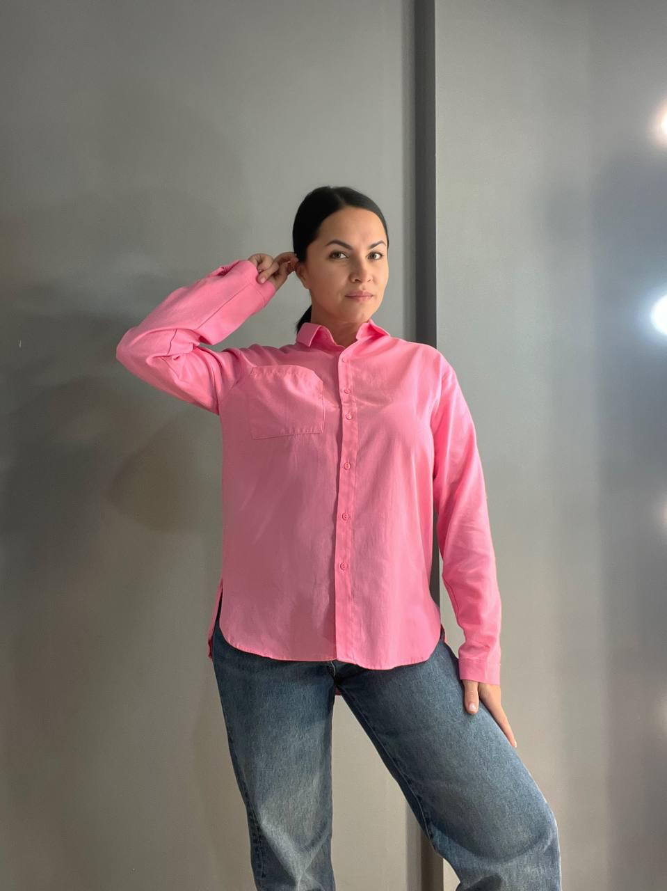 Рубашка женская MIX RAY 9942 базовая удлиненная спинка оверсайз с карманом M Розовый (1299) - фото 6 Рубашка женская MIX RAY 9942 базовая удлиненная спинка оверсайз с карманом M Розовый (1299) - фото 6