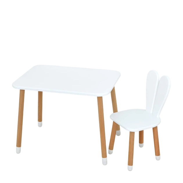 Набор детский прямоугольный столик со стулом деревянный кролик 46х60х45 см Белый (150-7-376512)