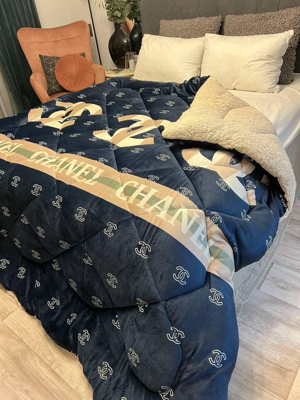 Одеяло с декоративной овчиной Евро 195х215 Темно-синий (Д-al-vel-kov-005)