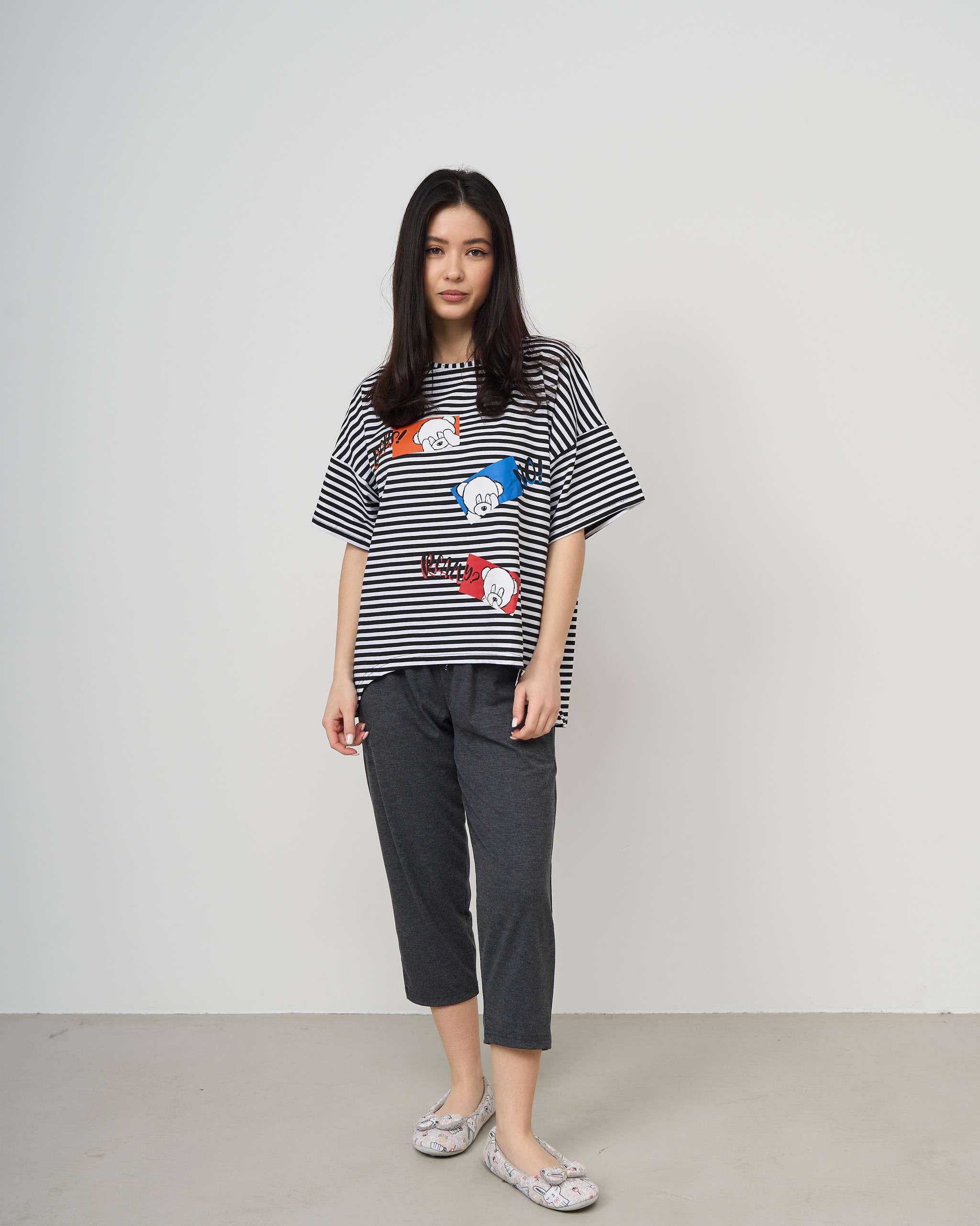 Піжама жіноча з капрі Мішки S Чорний (82530) Піжама жіноча з капрі Мішки S Чорний (82530)