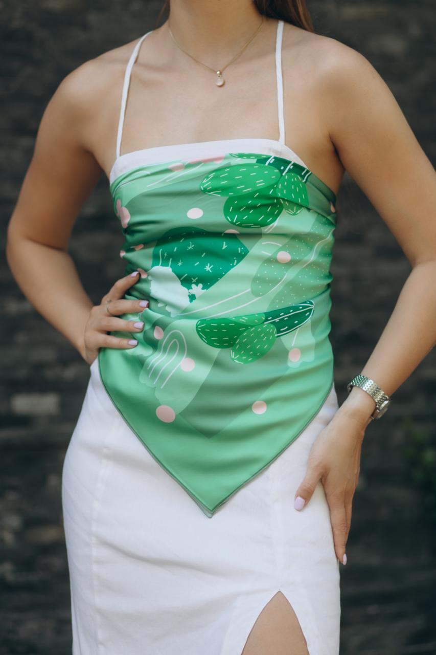 Платок Кактус шелковый односторонняя печать 55х55 см Зеленый (27581321) - фото 2 Платок Кактус шелковый односторонняя печать 55х55 см Зеленый (27581321) - фото 2