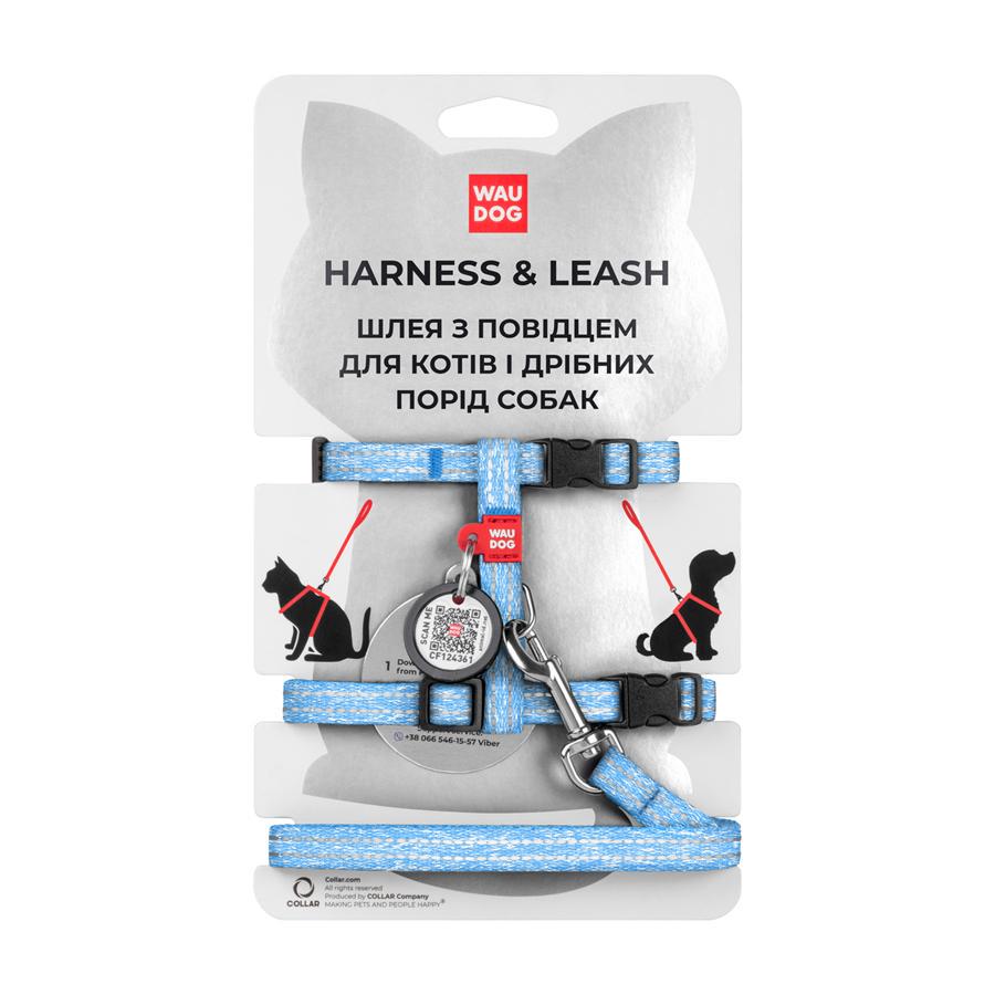 Шлей с поводком для кошек Waudog Re-cotton с QR паспортом XS 10 мм 122 см Голубой - фото 1 Шлей с поводком для кошек Waudog Re-cotton с QR паспортом XS 10 мм 122 см Голубой - фото 1