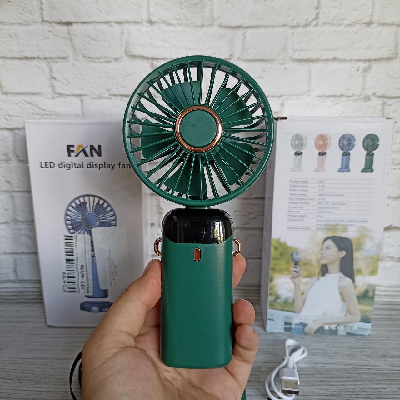 Міні-вентилятор з підставкою для телефону LCD Зелений (28525865) - фото 5