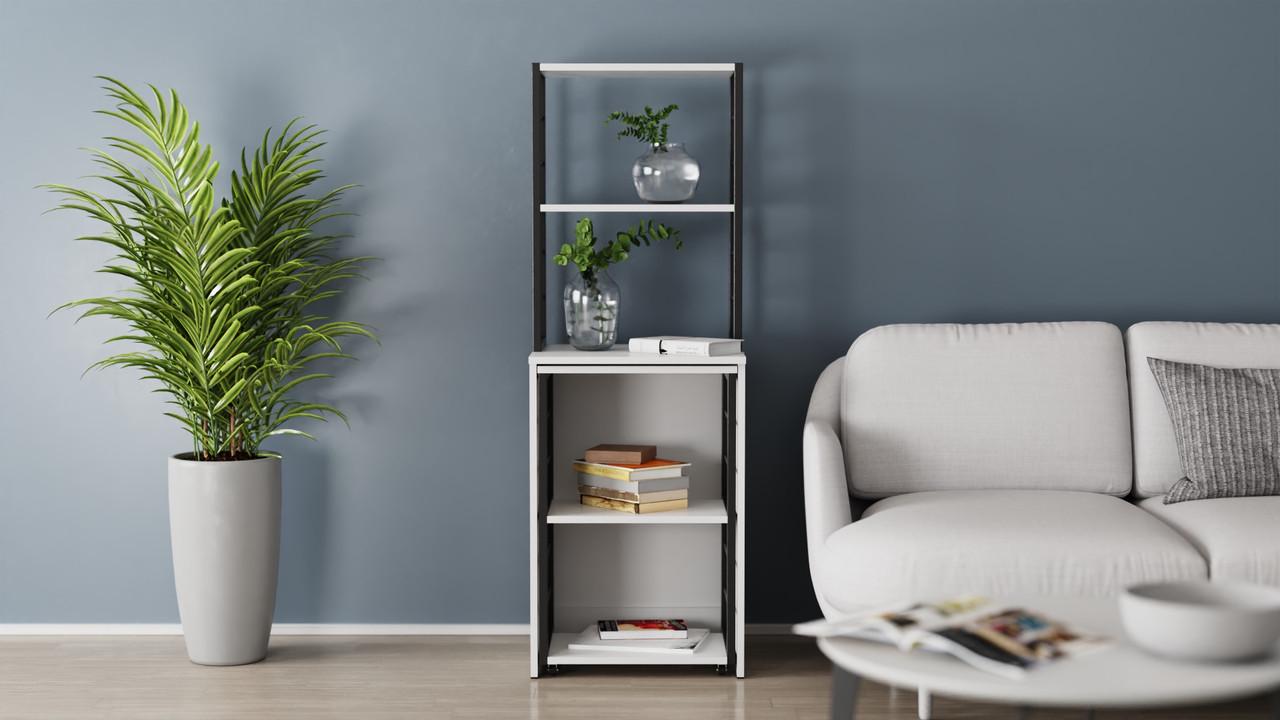 Стіл-тумба трансформер Ferrum-decor Смарт 3/2 з етажеркою метал/ДСП 16 мм 1430x1450x600 мм Чорний/Білий (FRD-105116) - фото 6