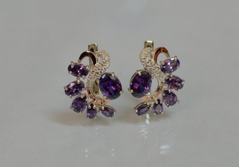 Серебряные серьги Sil с золотыми накладками 153s-14 Фиолетовый (Sil-1058)