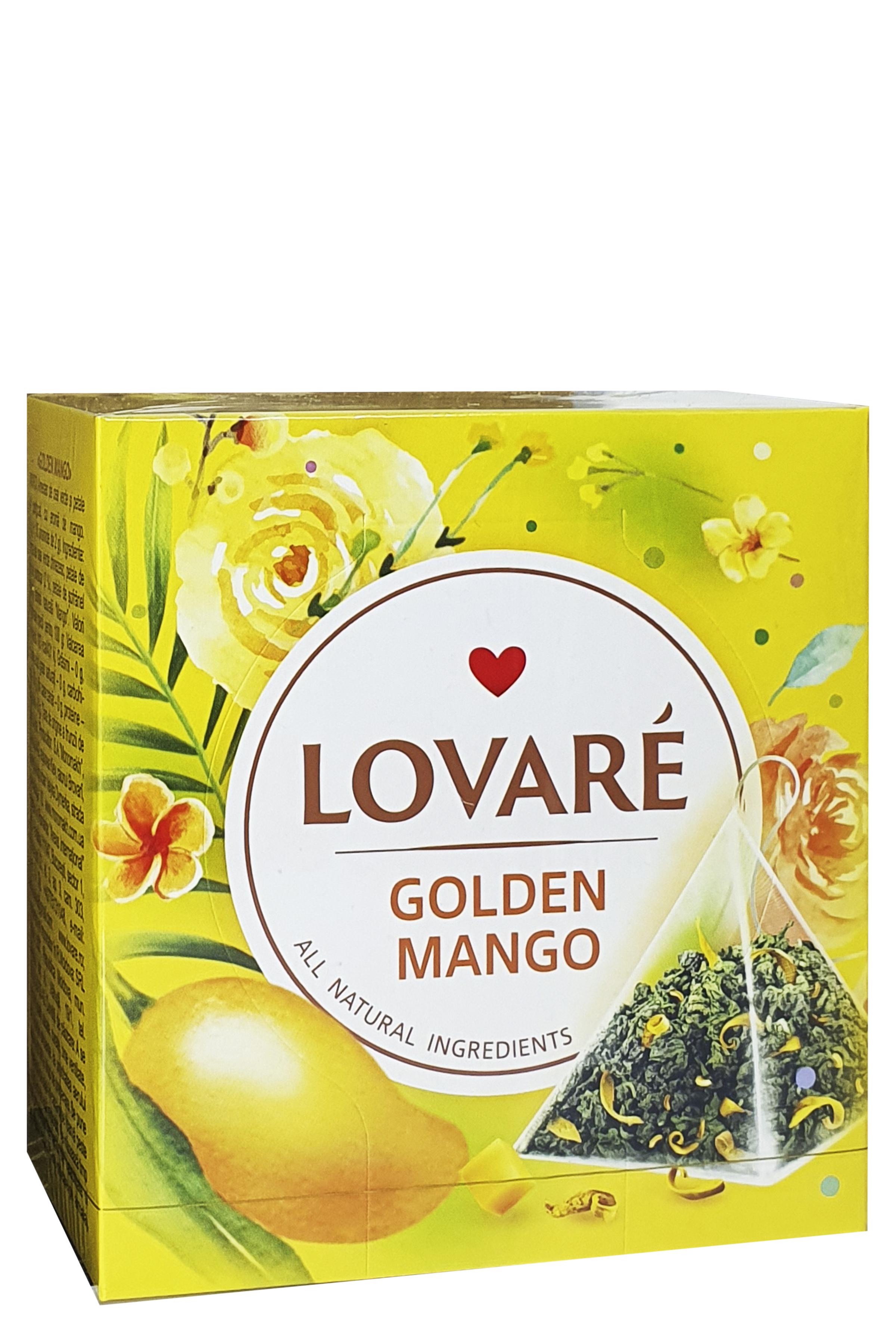 Чай зеленый Lovare Golden Mango в пирамидках с ароматом манго 15 пакетиков 2 г (54205)