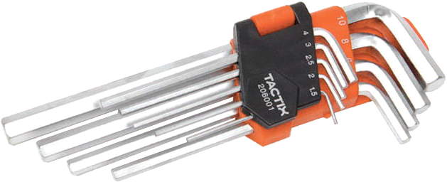 Набор шестигранных ключей Tactix сталь Cr-V L-типа 1,5-10 мм 9 шт. (INSKLKLHX090000LT0)