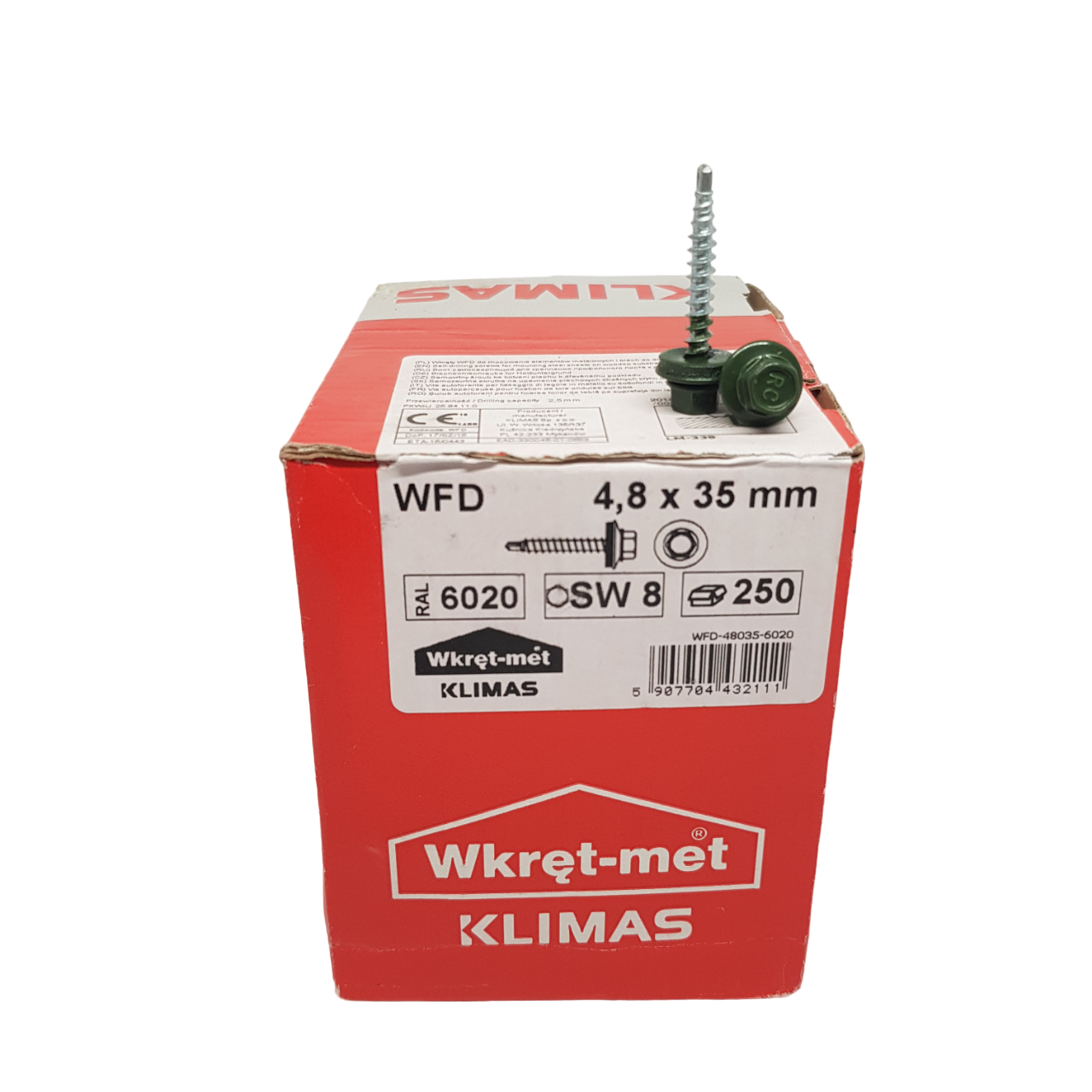 Саморез кровельный Wkret-Met WFD по дереву с шайбой EPDM 4,8х35 мм (RAL 6020)