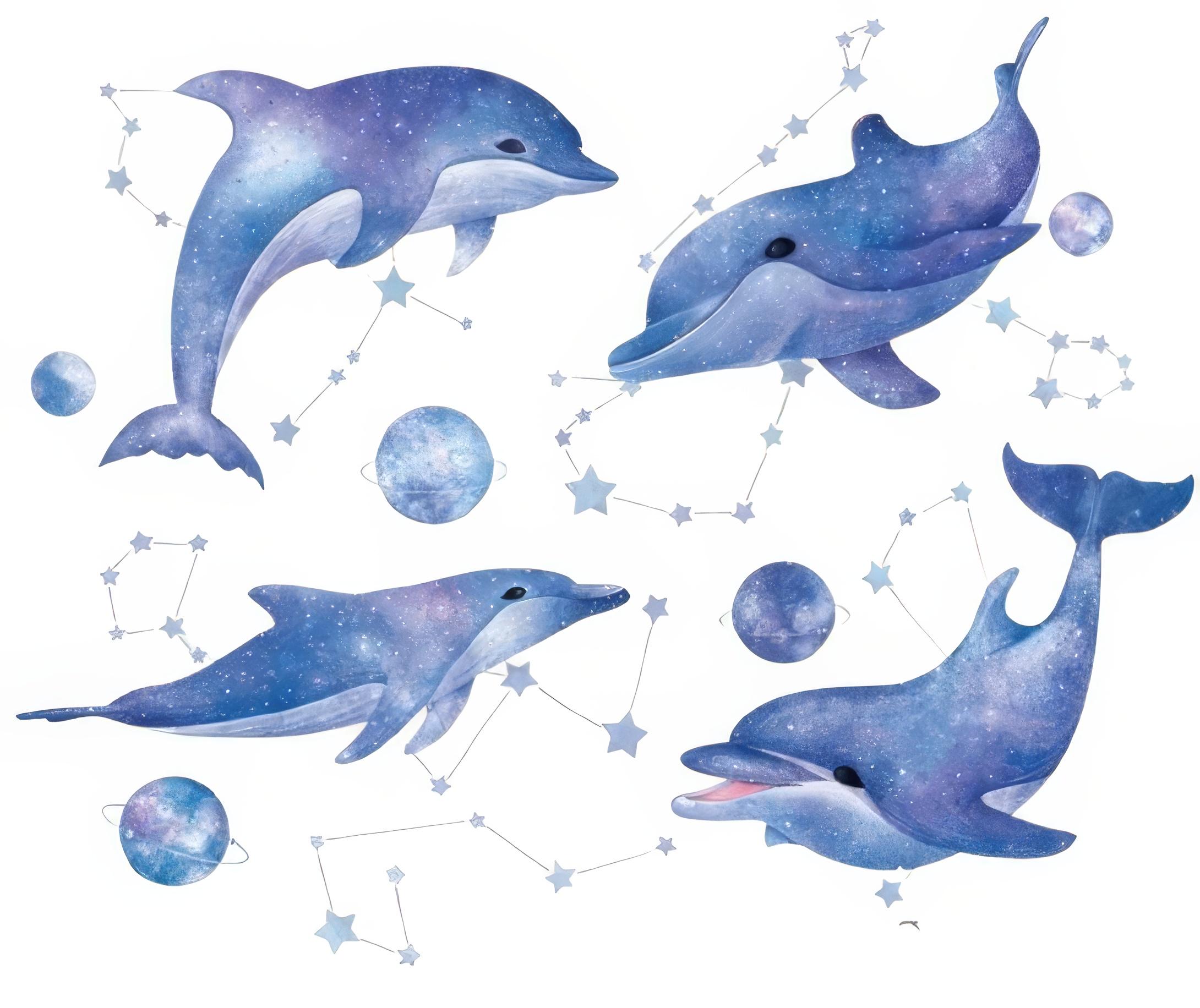 Набір вінілових наліпок Небесні дельфіни в дитячу кімнату на стіну для хлопчиків і дівчаток 2 полотна 30х90 см Набір вінілових наліпок Небесні дельфіни в дитячу кімнату на стіну для хлопчиків і дівчаток 2 полотна 30х90 см