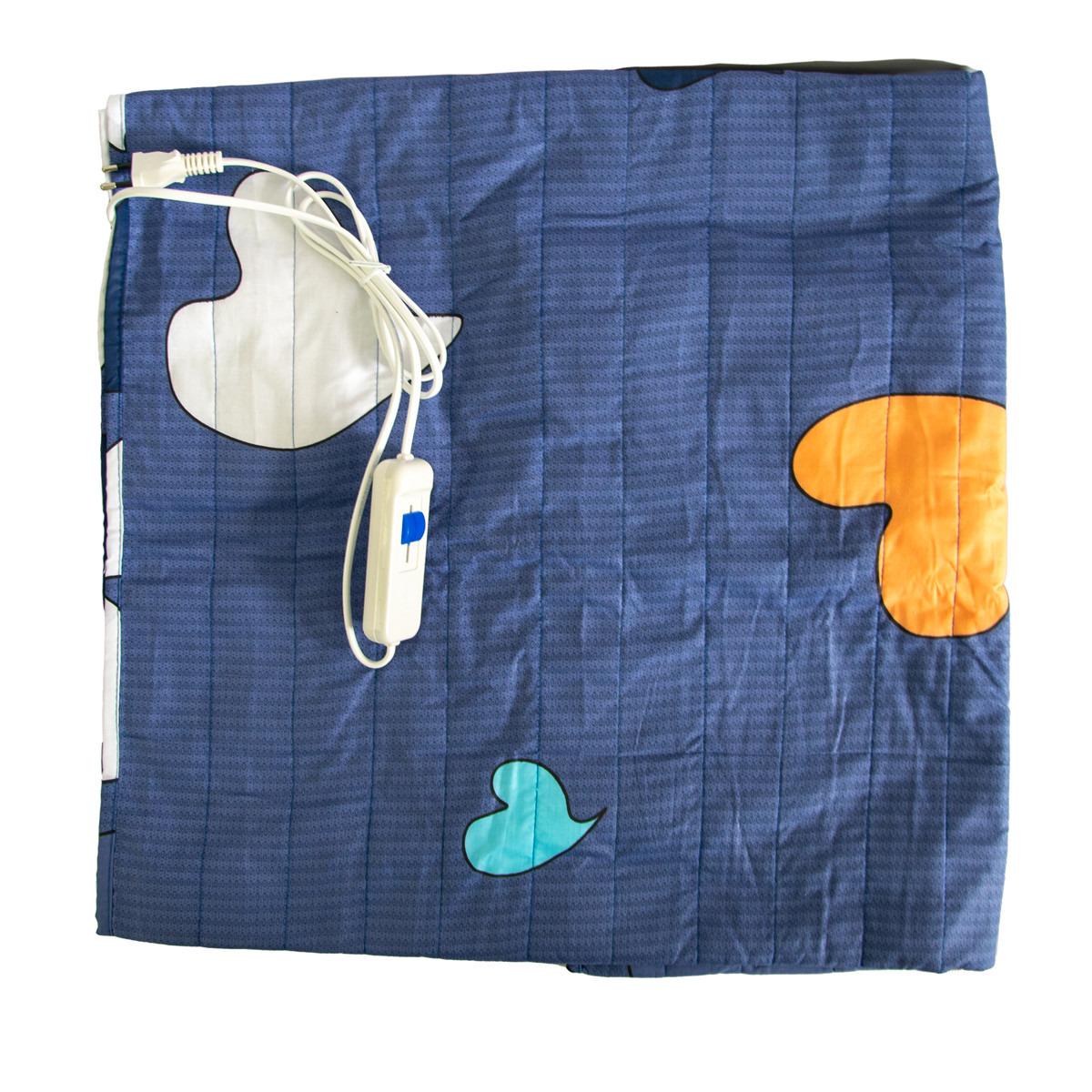 Электропростынь с подогревом Сердца Трио 02101 двуспальная 150х120 см Синий с разноцветным (1011136-Blue)