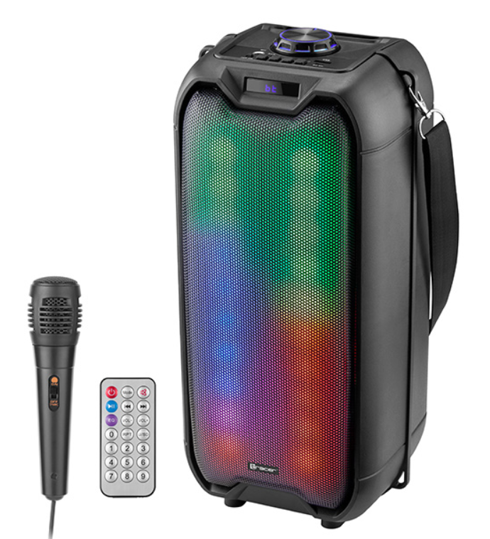 Караоке-блютуз колонка с микрофоном Tracer Rocket TWS с пультом ДУ и RGB подсветкой Black 16W (TRAGLO46925)