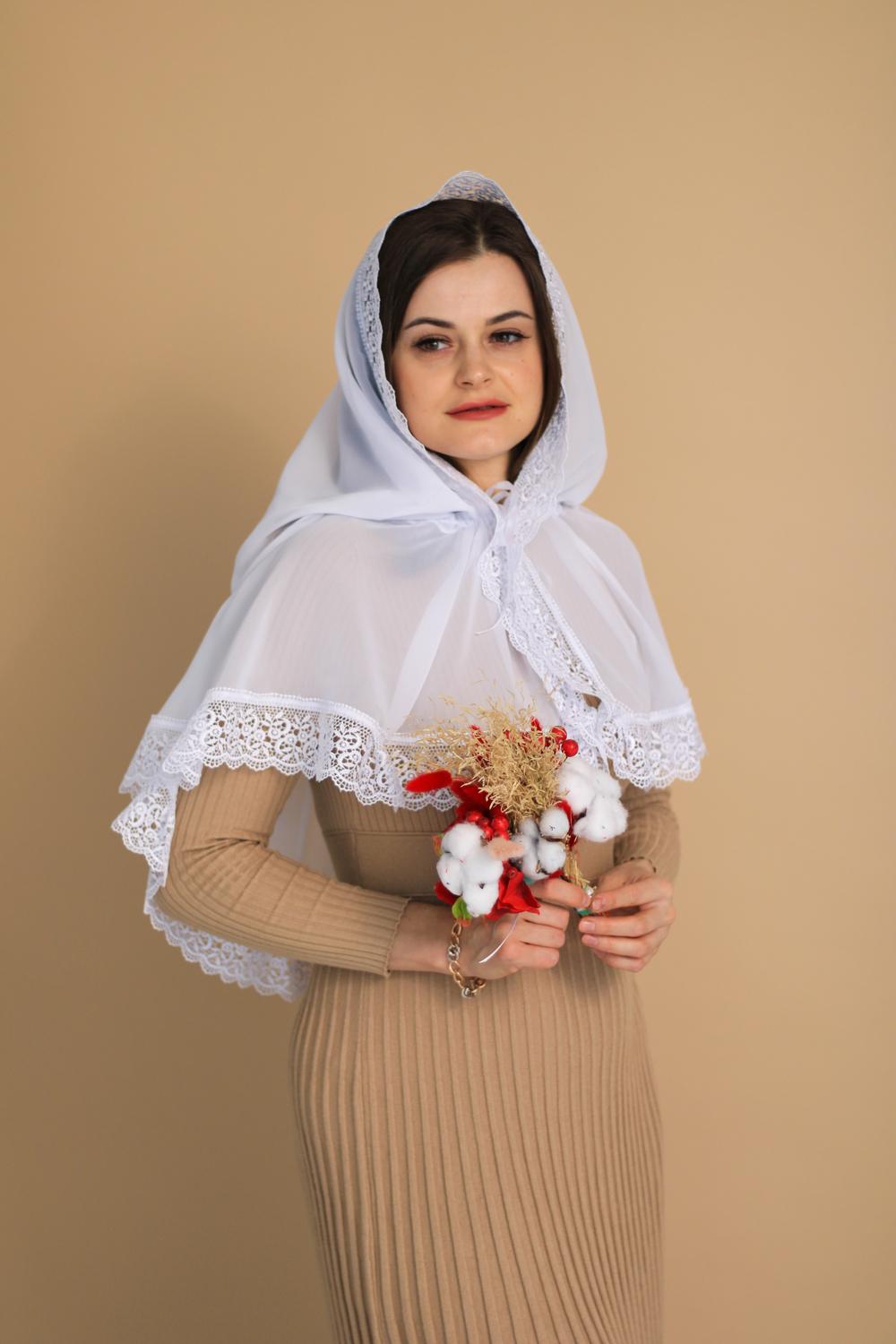 Палантин для храму на голову 80x120 см Білий (п017) - фото 5 Палантин для храму на голову 80x120 см Білий (п017) - фото 5