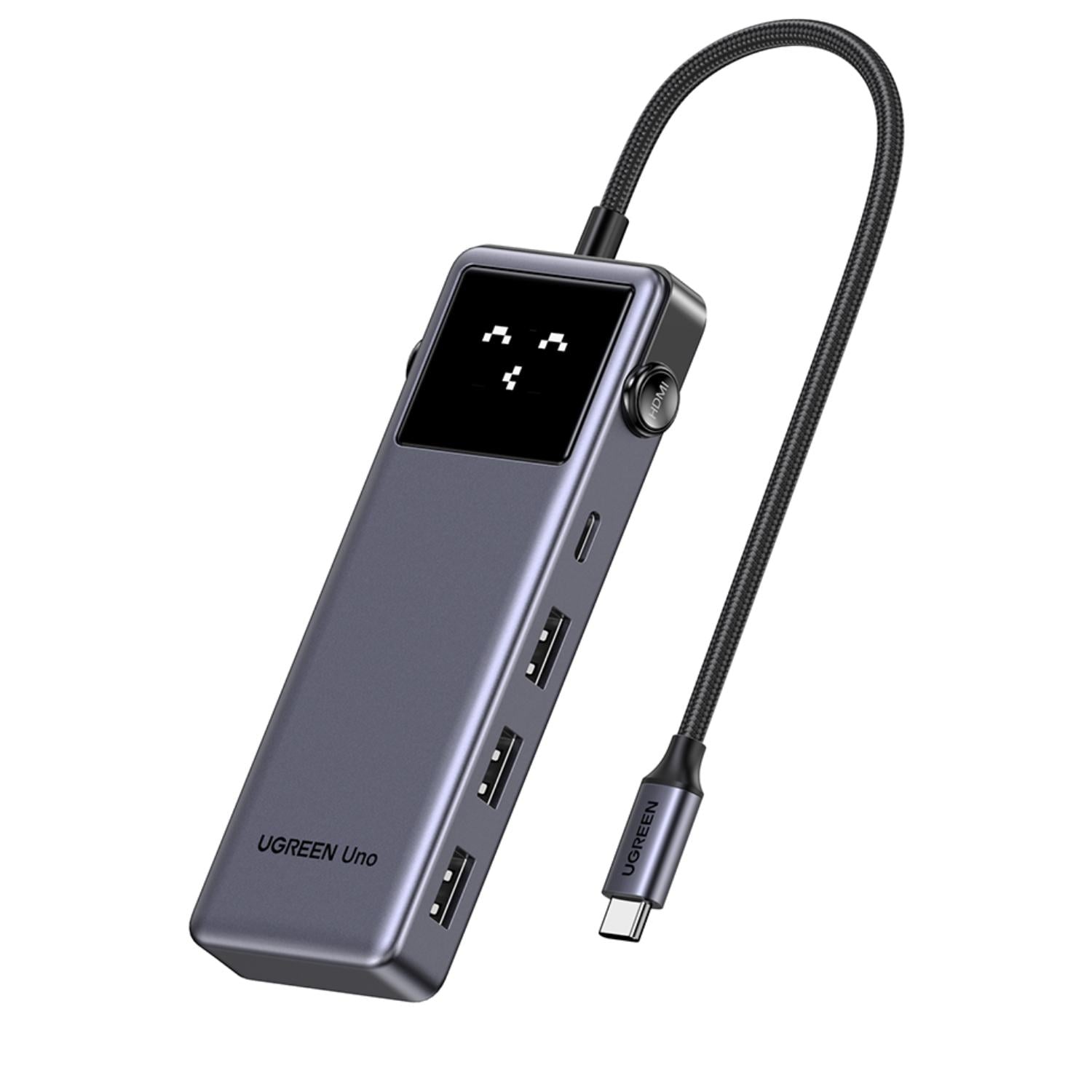 USB-C-хаб UGREEN Uno CM889 6в1 HDMI 2.0 PD 3.0 до 100 Вт 4 порта USB до 5 Гбит/с 3 USB-A/1 USB-C Темно-серый (75177)