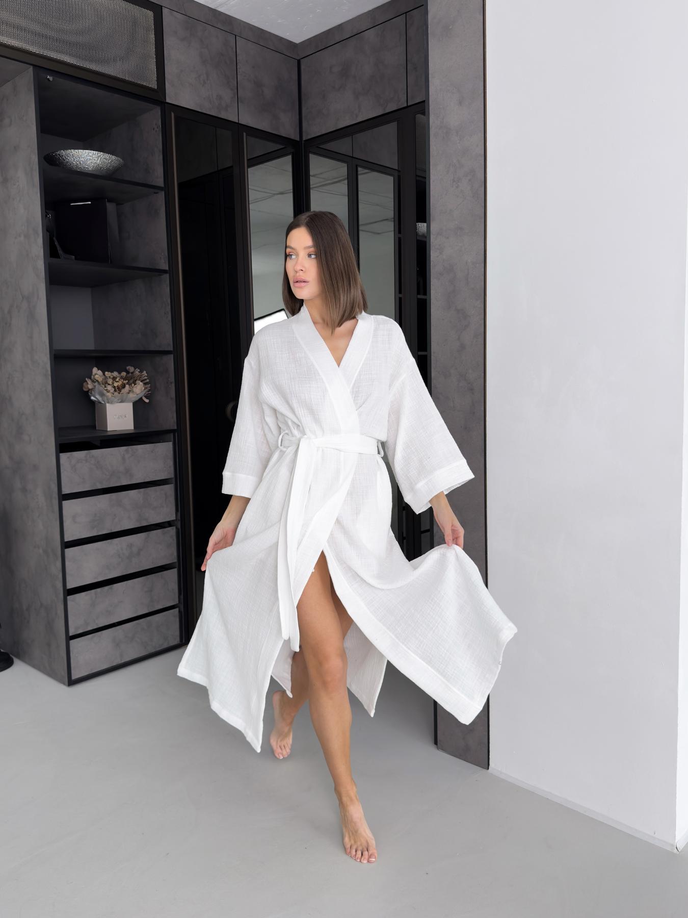 Халат-кімоно жіночий COSY Duna довгий із фактурного мусліну 2XL/3XL Білий (M91W) - фото 4