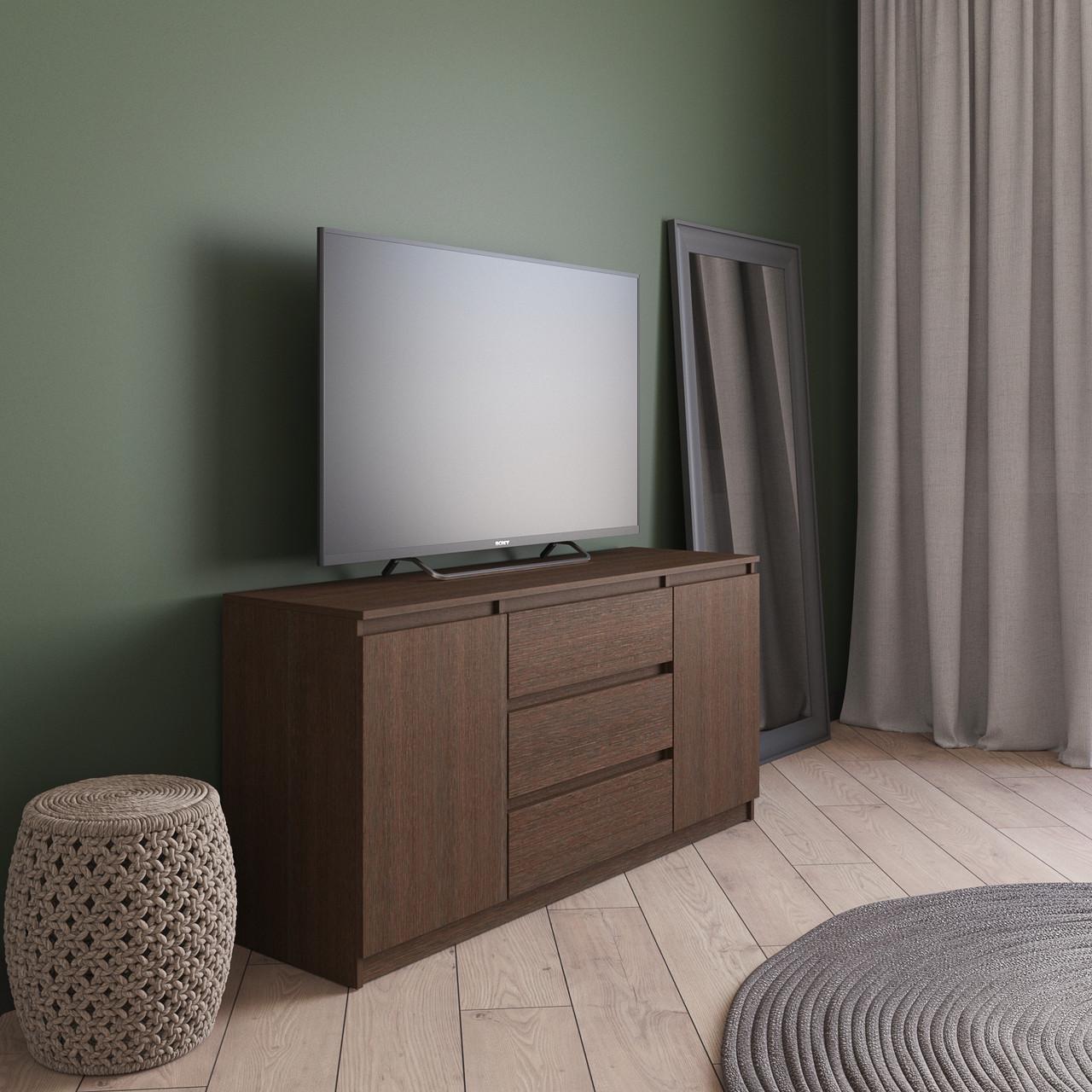 Комод VAYS с 3 ящиками и 2 отделениями с полками 140х40х75 см Венге темный (30778082)