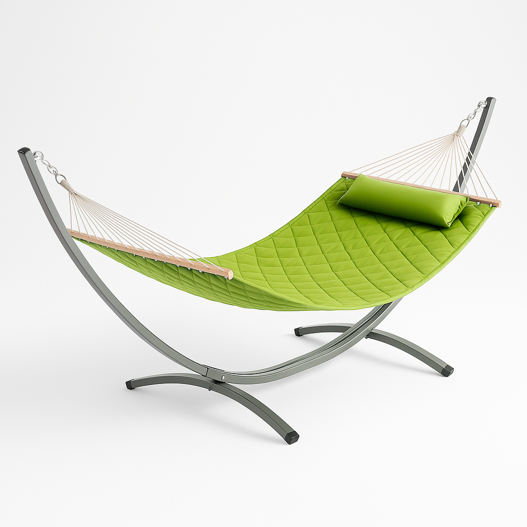 Гамак двомісний підвісний садовий зі сталевим каркасом WCG SOFT для відпочинку в саду зі знімною подушкою XXL 200x140 см Зелений (WCGR-H05-31)