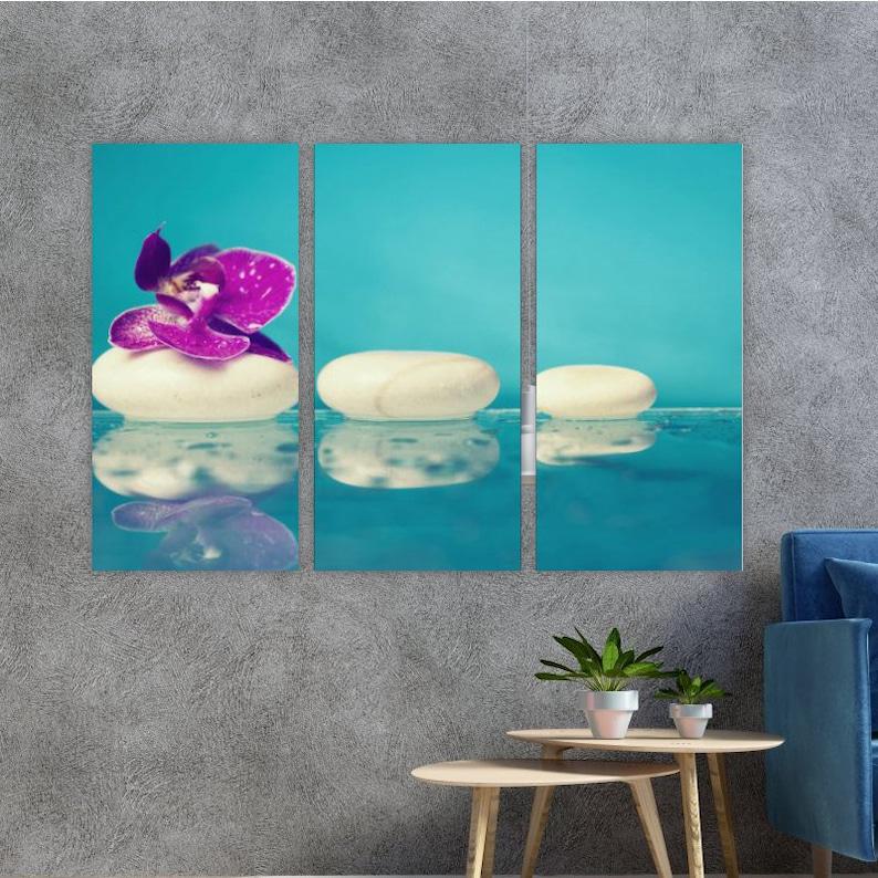 Модульная картина на холсте из трех частей KIL Art Орхидея и камни для СПА 78x48 см (M3_M_601)