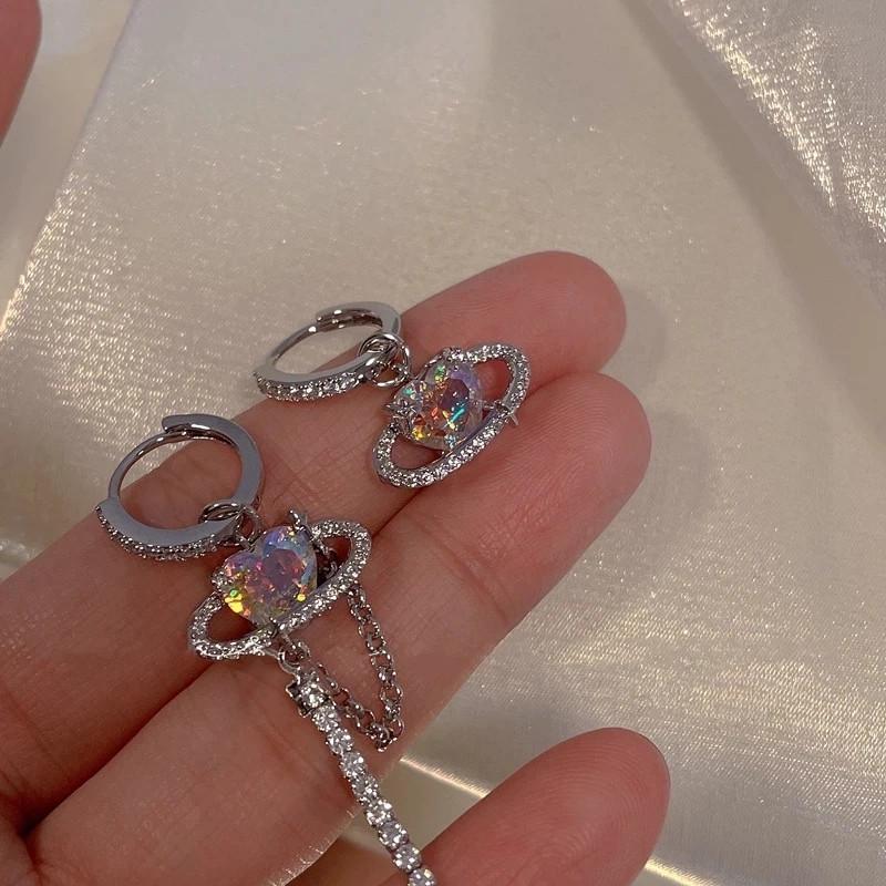 Серьги ассиметричные Сатурн в стиле Vivienne Westwood Серебряный