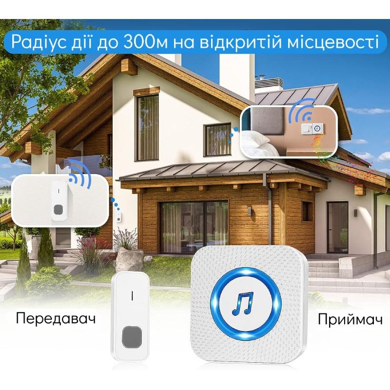 Дзвінок дверний бездротовий Doorbell N9 55 мелодій 5 рівнів гучності IP55 Білий (3309785) - фото 5