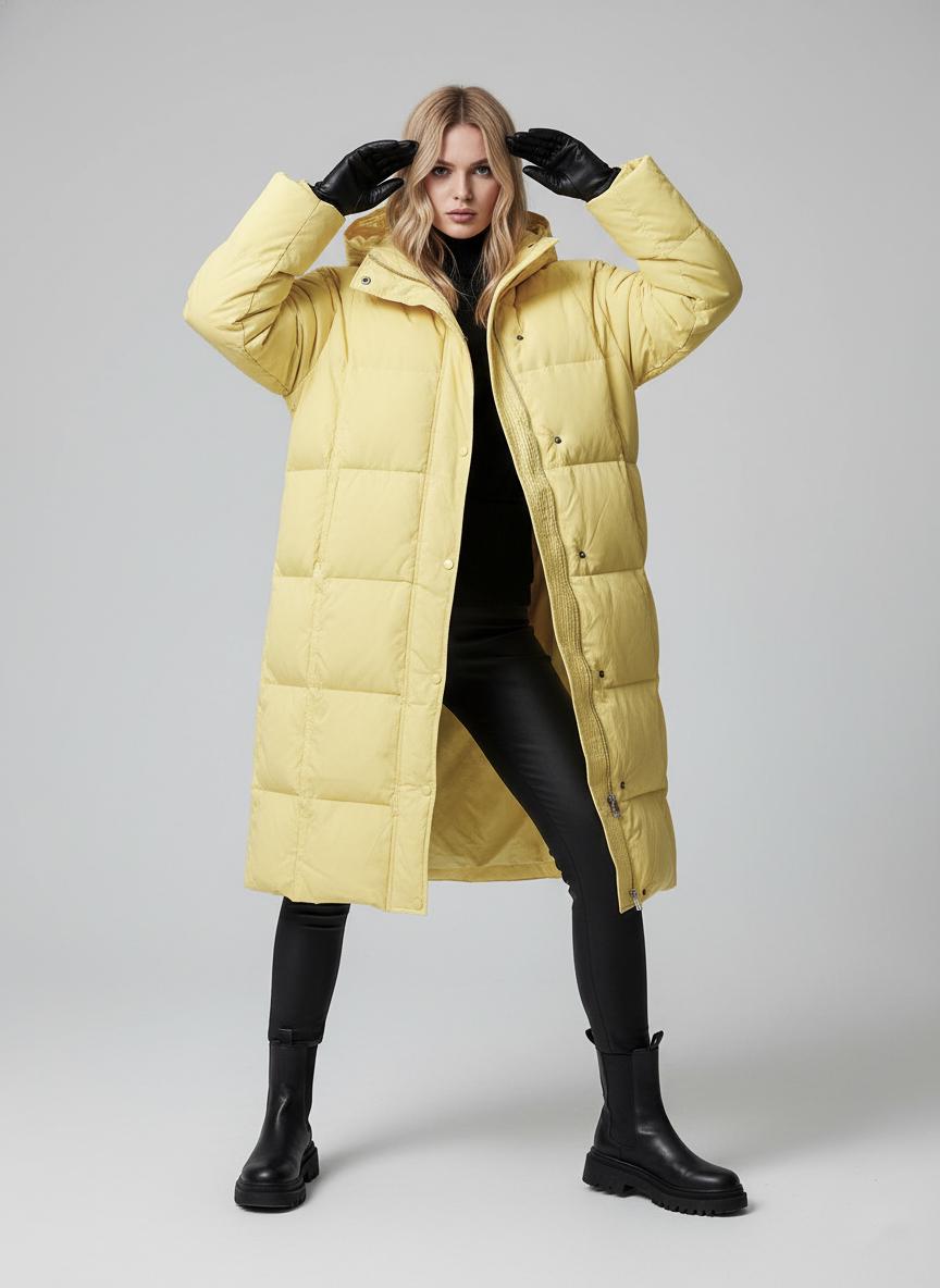 Пуховик женский Number Nine DW-202 с капюшоном р. 44 Желтый (DW-202-44) - фото 12