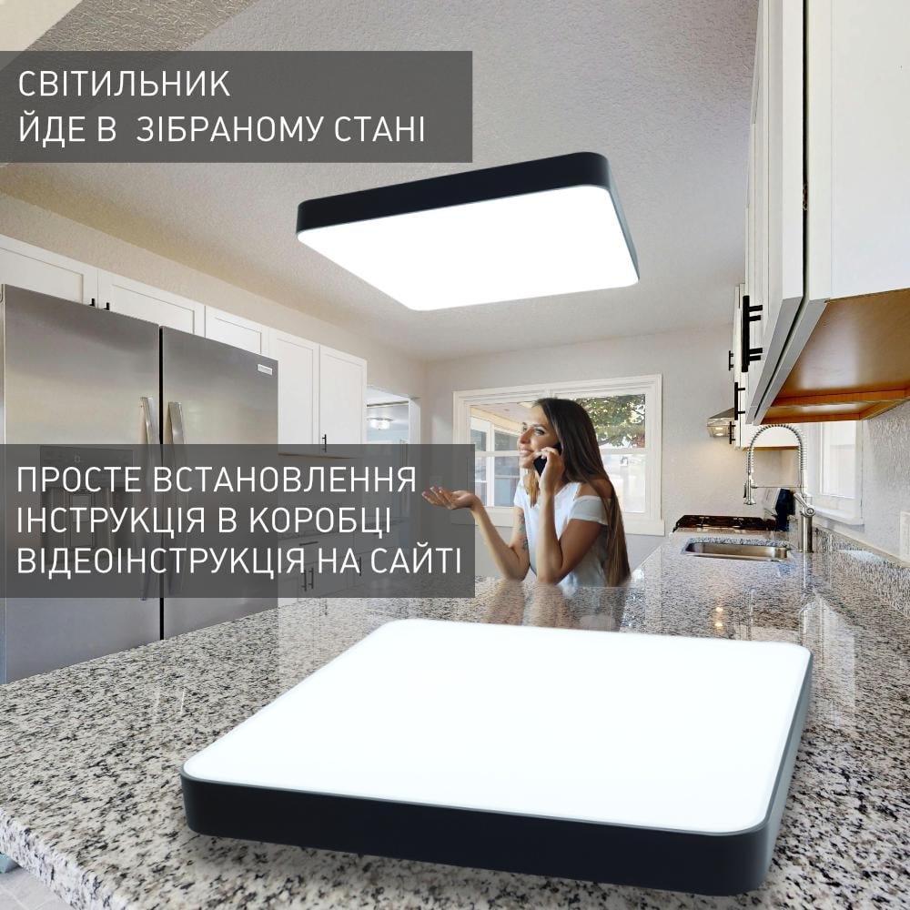 Світильник світлодіодний ESLLSE ONIX S 90 Вт 500x500x50 мм Чорний - фото 7