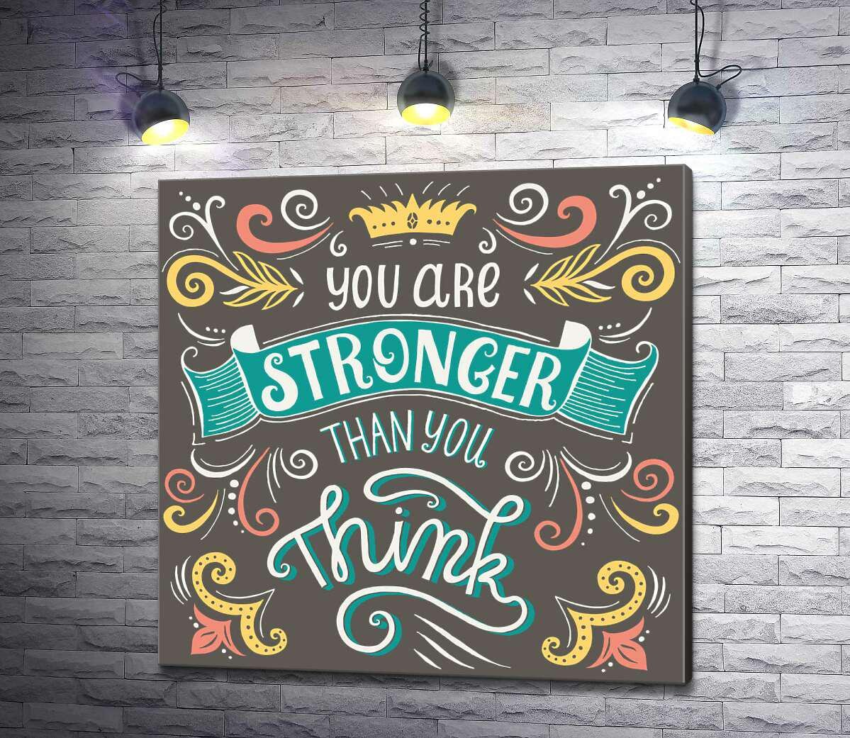 Картина ArtPoster Фраза "you are stronger than you think" з квітковими візерунками 100x100 см Модуль №1 (003133)
