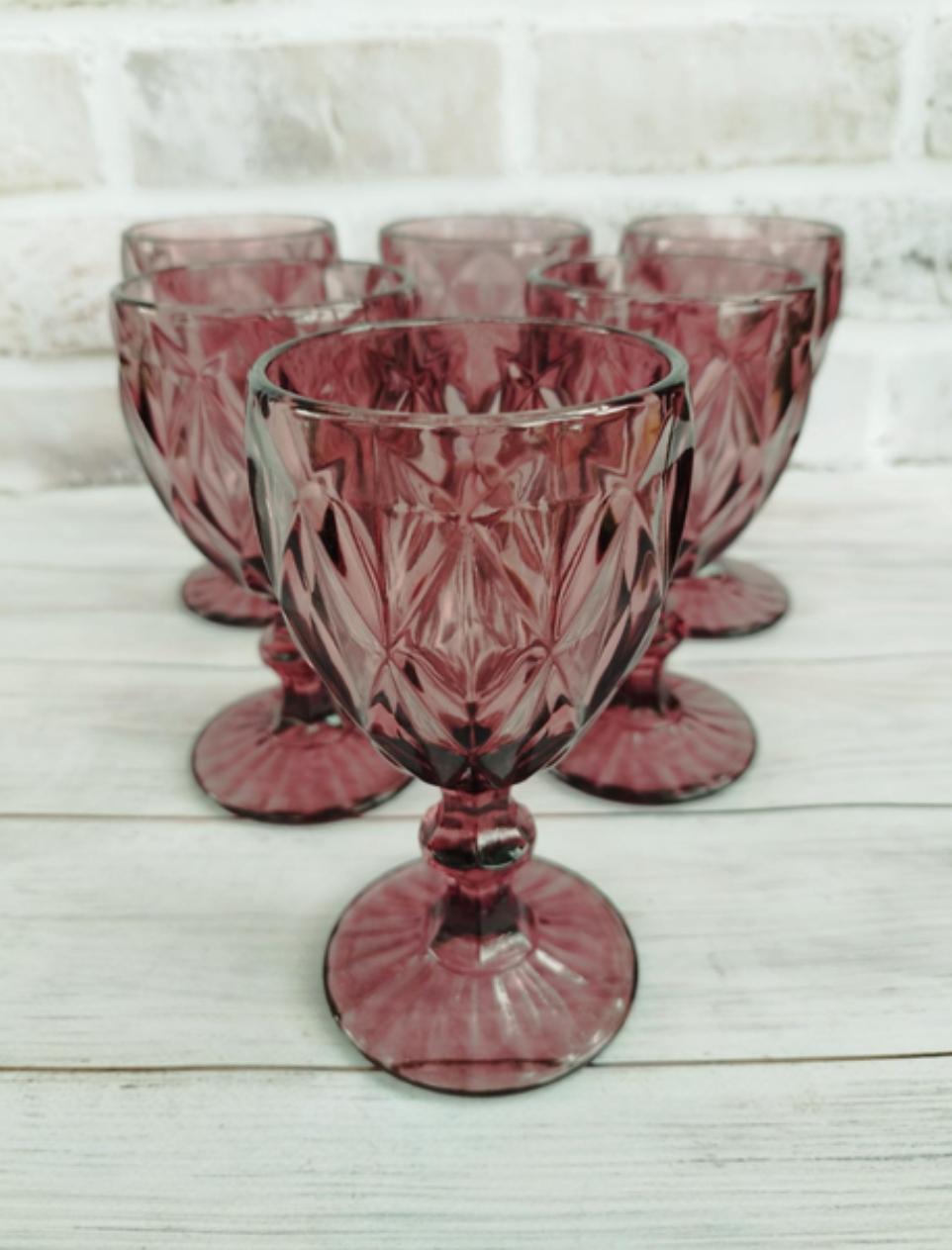 Набор бокалов для вина TS Kitchen HP035P из толстого стекла граненых фигурных 6 шт. по 300 мл Розовый (HP035P)