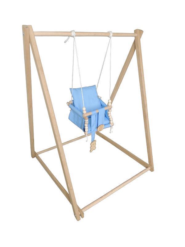 Качеля детская подвесная с деревянной стойкой от 3 лет Голубой