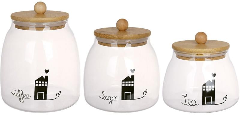 Набор из стеклянных банок Rauma с деревянными крышками 3 шт. 550/750/950 мл