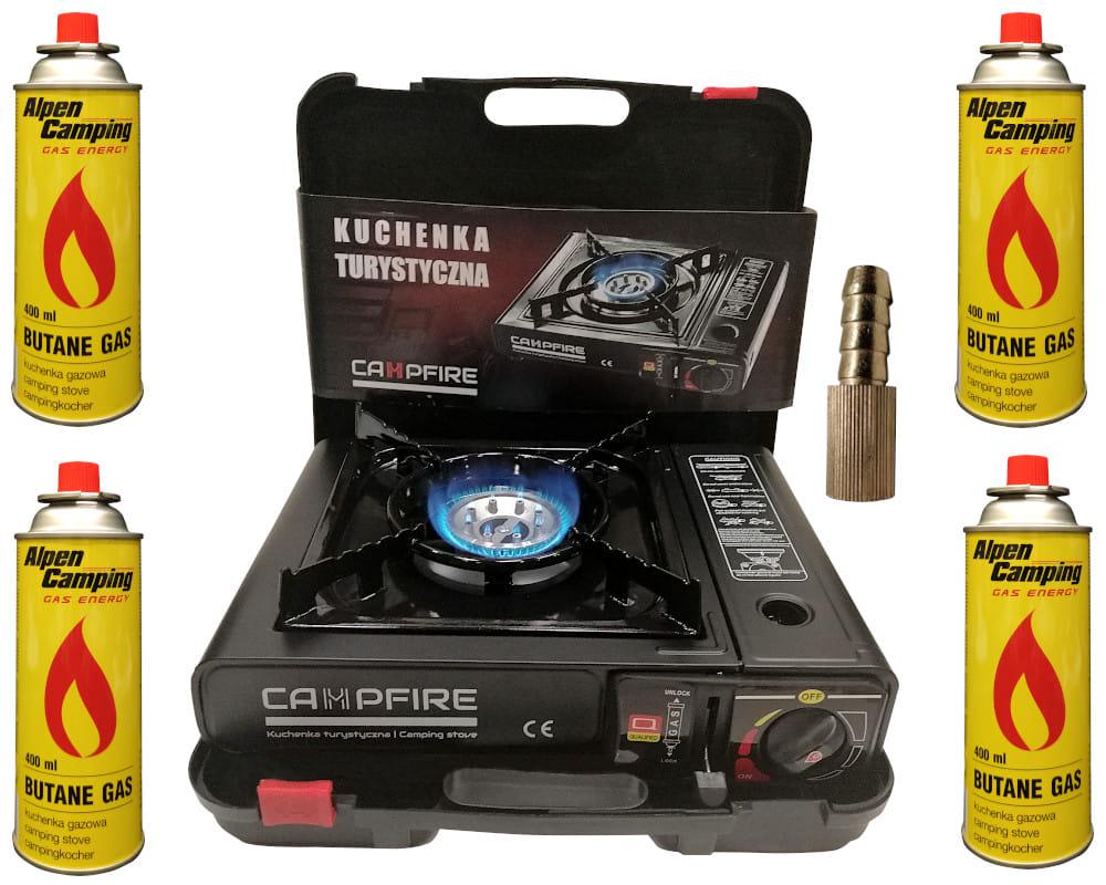 Портативная газовая плита CAMPFIRE и 4 картриджа Alpen camping 227 г Портативная газовая плита CAMPFIRE и 4 картриджа Alpen camping 227 г