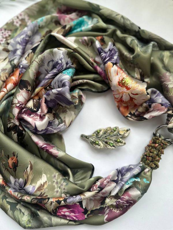 Хустка шовкова My Scarf Зелений луг прикрашена унакидом 90x90 см (25763436)