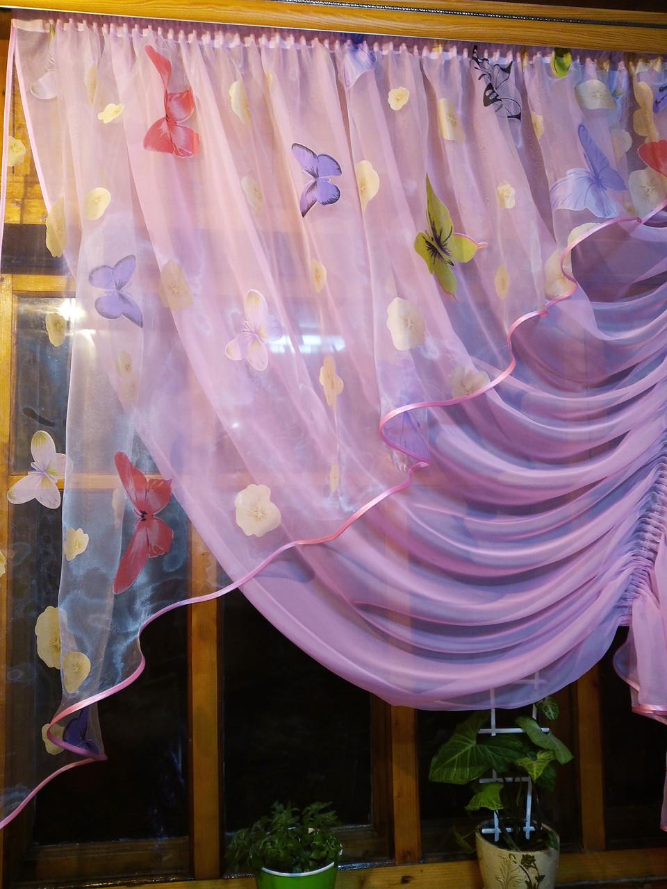 Фіранка коротка готова Камелія метелик права Рожевий - фото 4 Фіранка коротка готова Камелія метелик права Рожевий - фото 4