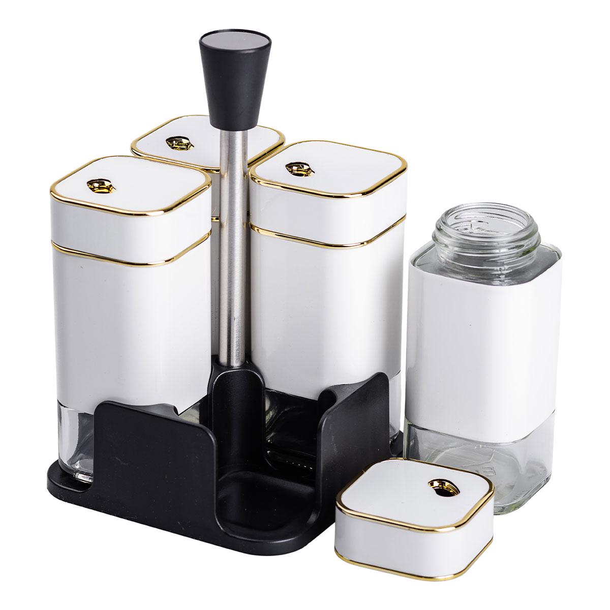 Набор для специй на подставке 10х10х17 см 120 мл 4 предмета Белый (6035)