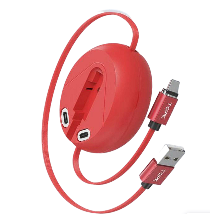 Кабель-рулетка магнитный Topk AM71 3в1 microUSB/Type-C/iPhone Lightning Red (3133030)