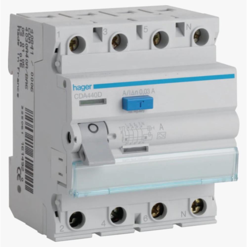 Устройство защитного отключения Hager CDA440D 4P 40A 30 mA тип A (00000023933)