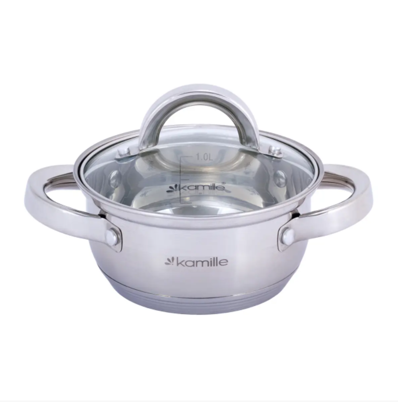 Каструля з кришкою Kamille KM-5614S 1 л із нержавіючої сталі для приготування їжі для індукції та газу (NA001683)