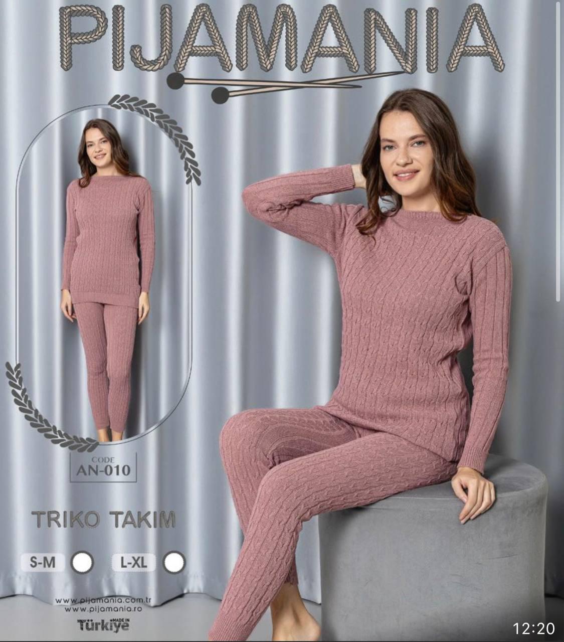 Піжама домашня в'язана Pijamania з довгим рукавом на зиму L/XL Рожевий - фото 2