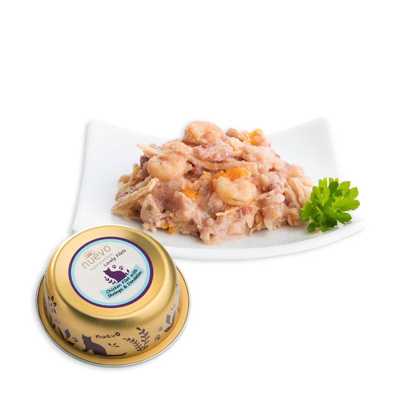 Влажный корм Nuevo Lovely для кошек с куриным филе, креветками и кульбабками 12х85 г