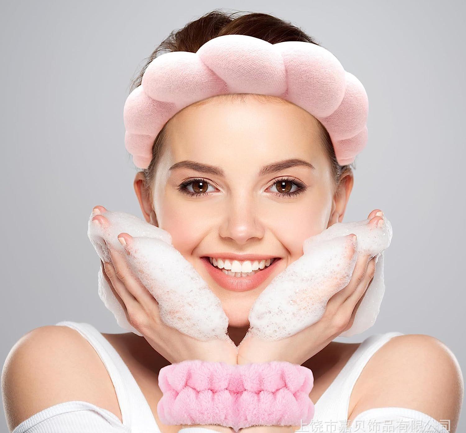 Комплект мягкий косметический обруч и напульсники для умывания Фиолетовый - фото 5 Комплект мягкий косметический обруч и напульсники для умывания Фиолетовый - фото 5